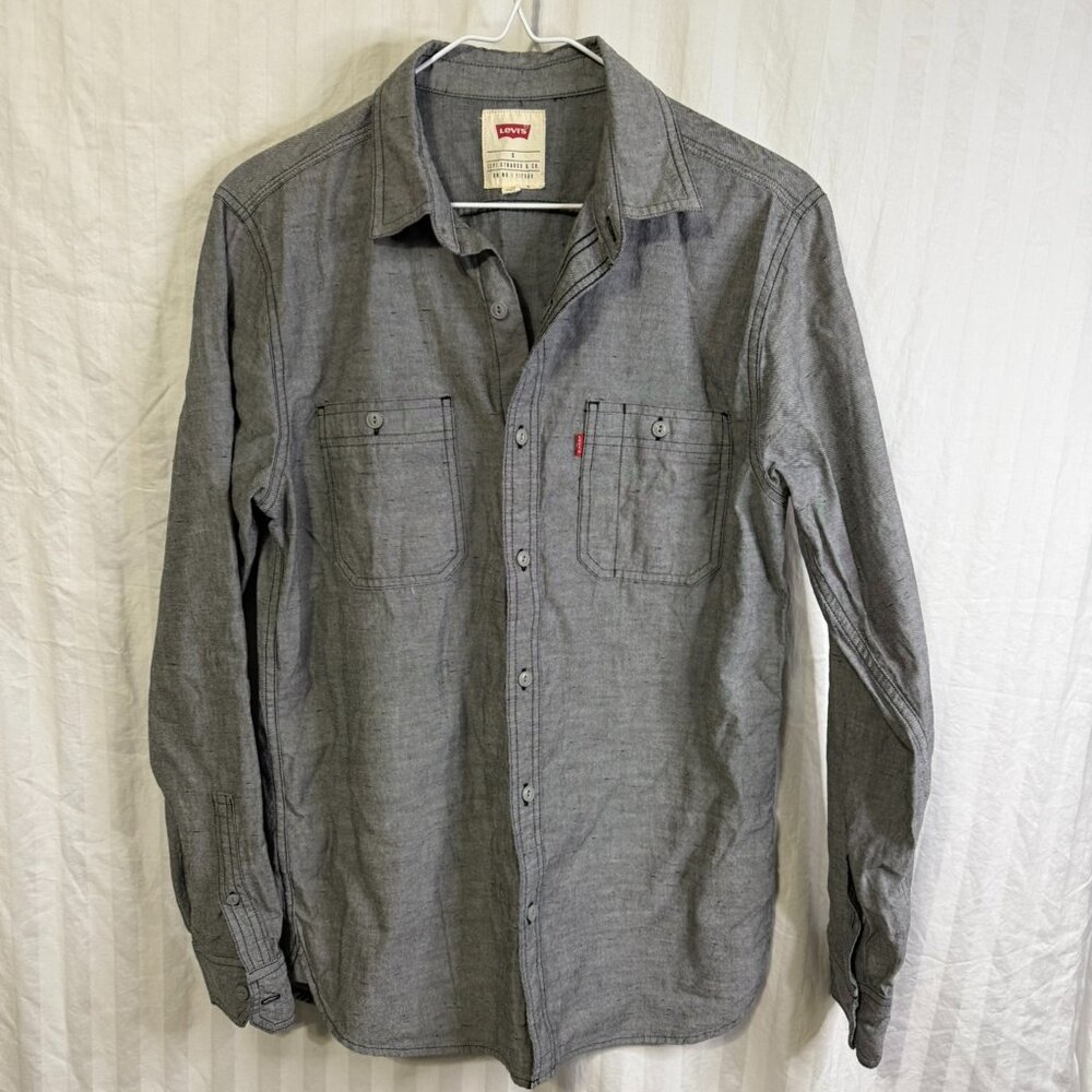 Levis Denim shirt Adult Small Grey Red Tab Western rodeo coway wash Usa Mens